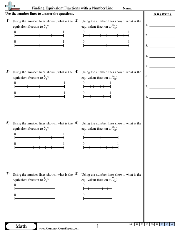 Equivalent Fractions With Numberlines worksheet